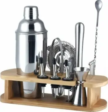 Set koktej Klausberg KB 7582, 17 pjesë, qëndrim bambu, çelik inox