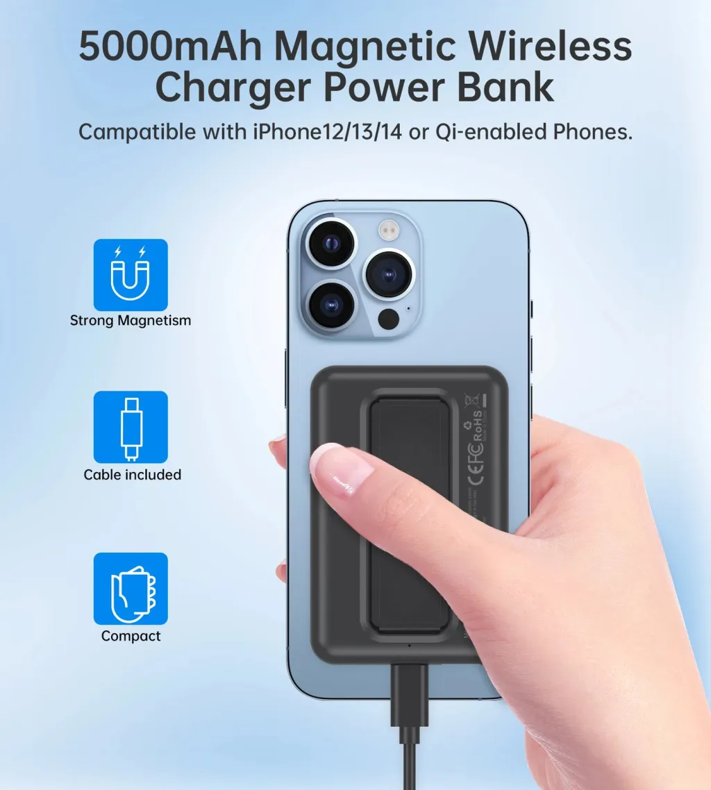 Powerbank Choetech B662, 5000mAh, MagSafe wireless, USB-C/USB-A, e zezë - 4