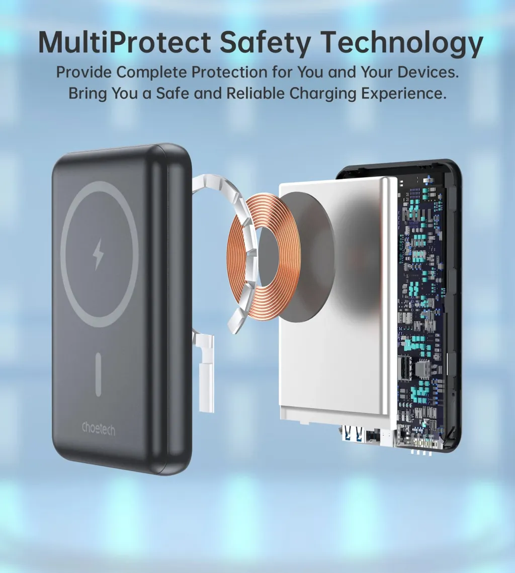 Powerbank Choetech B662, 5000mAh, MagSafe wireless, USB-C/USB-A, e zezë - 8