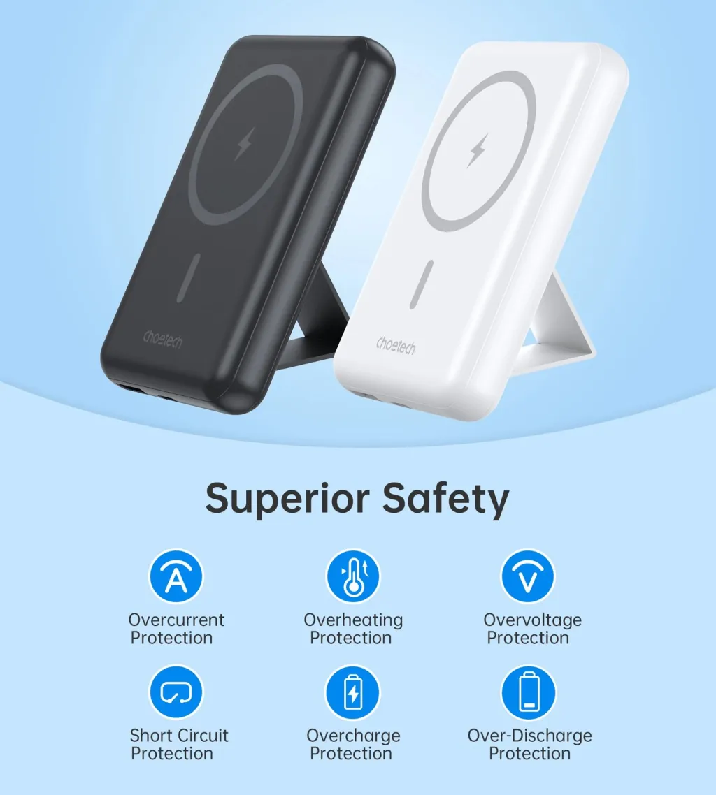Powerbank Choetech B662, 5000mAh, MagSafe wireless, USB-C/USB-A, e zezë - 9