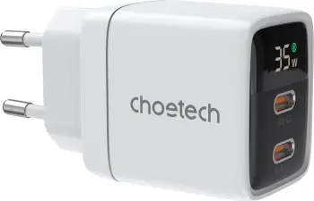 Karikues muri Choetech PD6051, 2x USB-C PD, 35W, me ekran, i bardhë