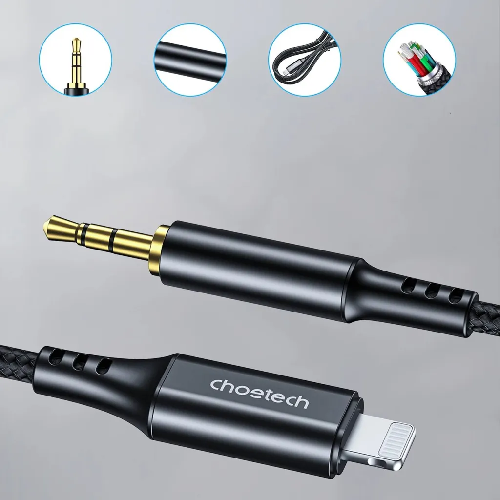 Kabllo audio Choetech AUX009, Lightning në 3.5mm, 2m, e zezë - 3