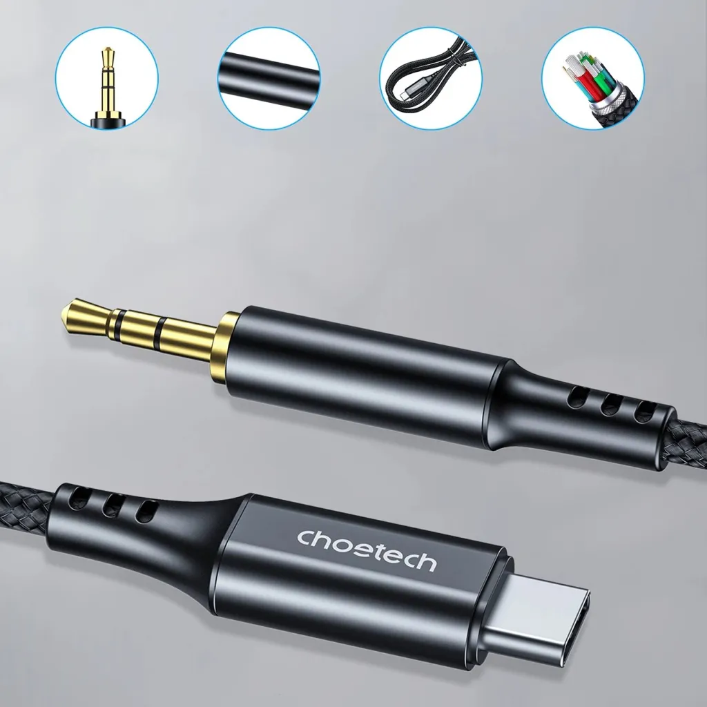 Kabllo audio Choetech AUX006, USB-C në mini jack 3.5mm, 1m, e zezë - 3