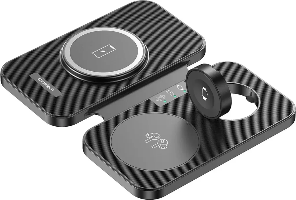 Karikues wireless 3-në-1 Choetech T616-F, me LED, me kabllo USB-C, i zi - 1