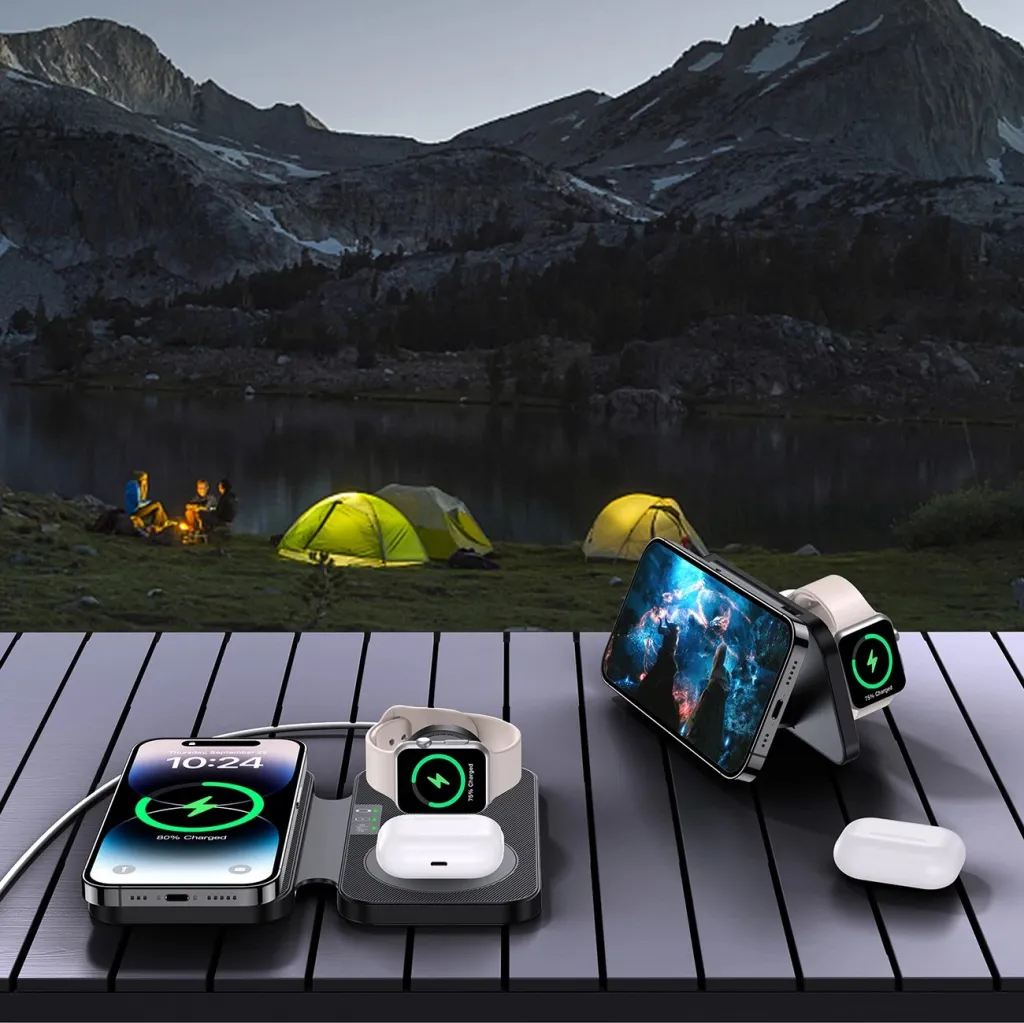 Karikues wireless 3-në-1 Choetech T616-F, me LED, me kabllo USB-C, i zi - 7