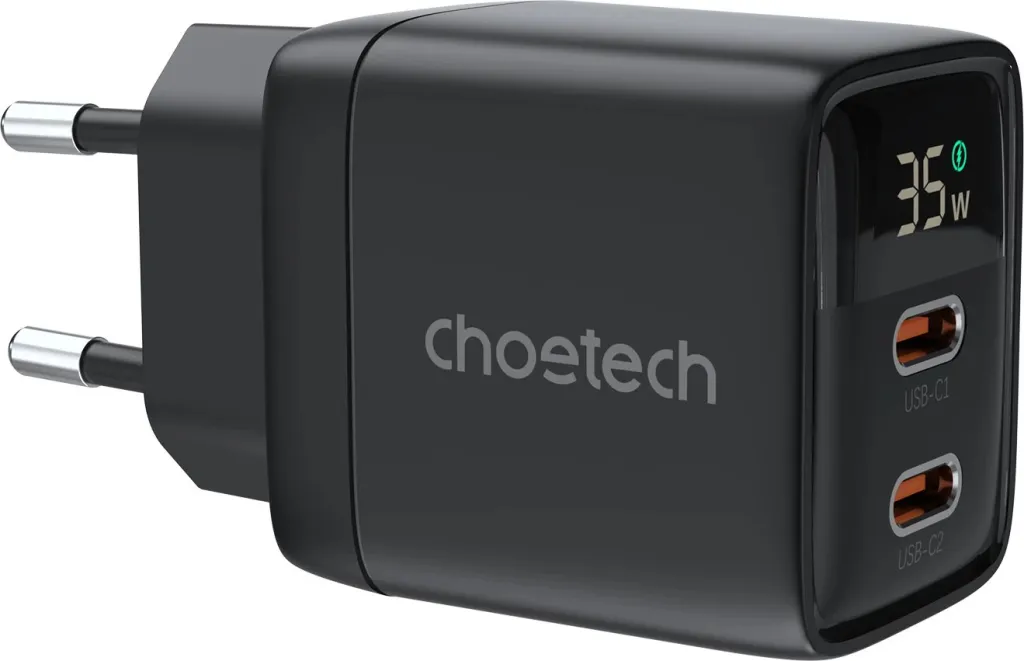 Karikues muri Choetech PD6051, 35W, 2x USB-C, me ekran, zi - 1