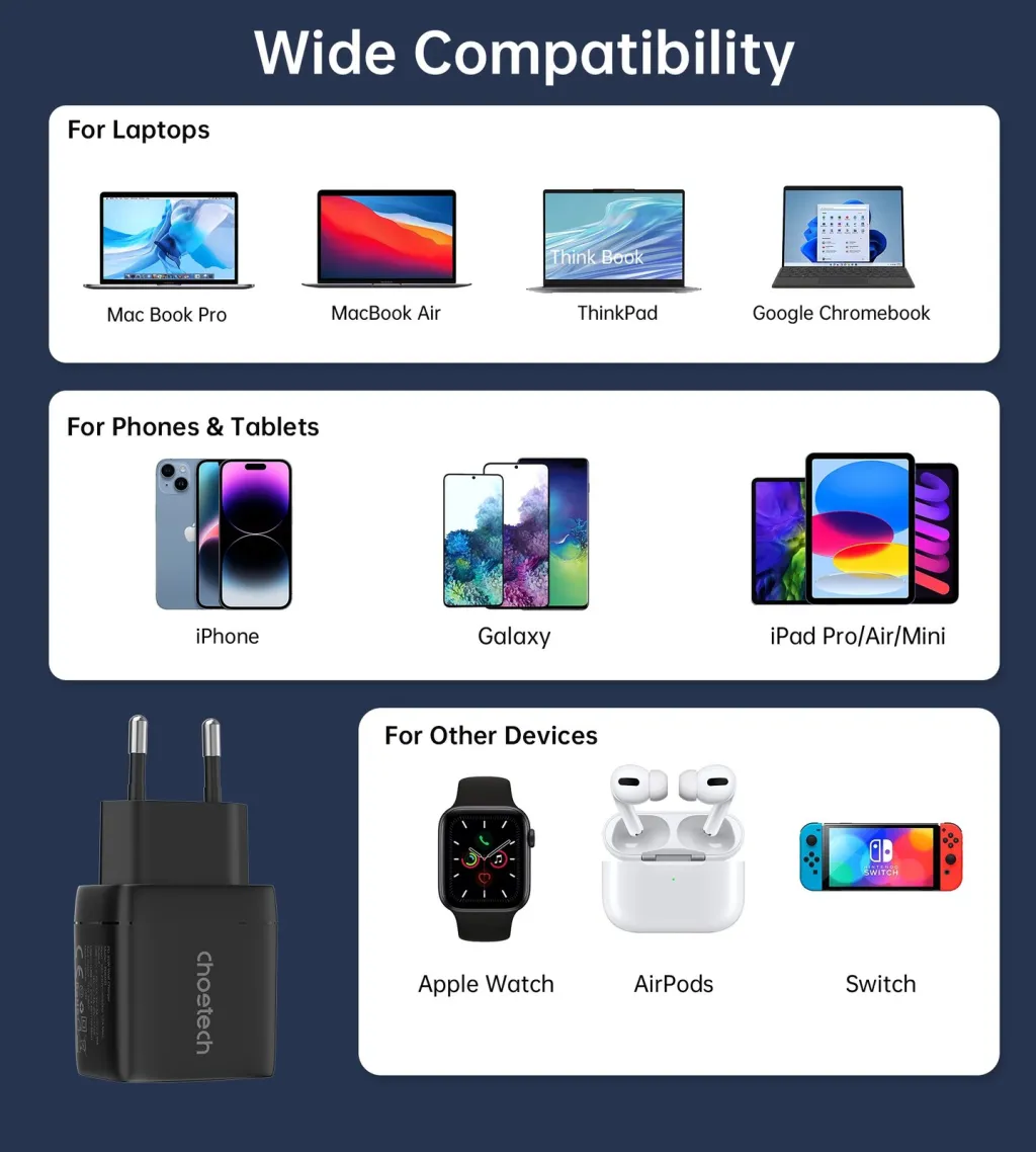 Karikues muri Choetech PD6051, 35W, 2x USB-C, me ekran, zi - 3