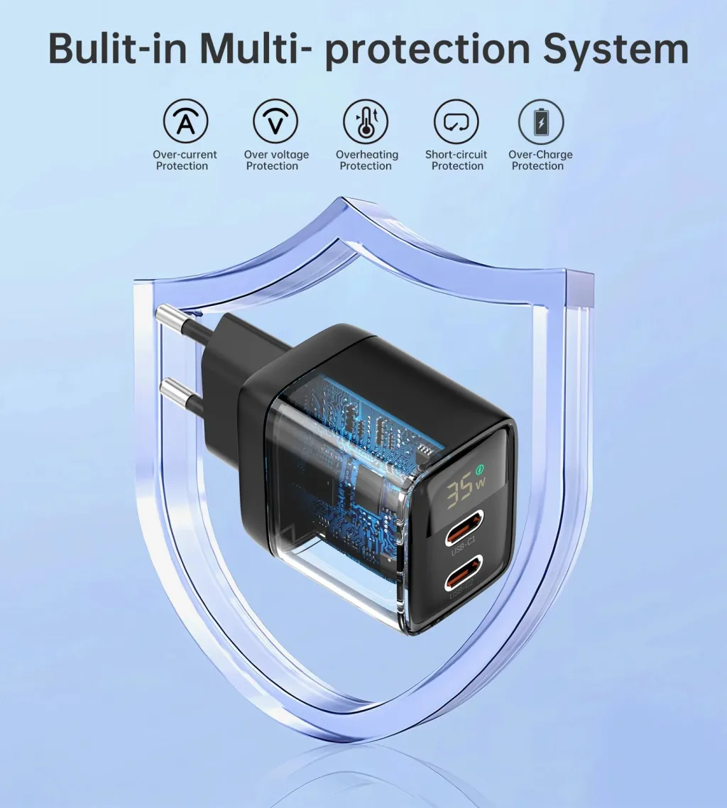 Karikues muri Choetech PD6051, 35W, 2x USB-C, me ekran, zi - 8