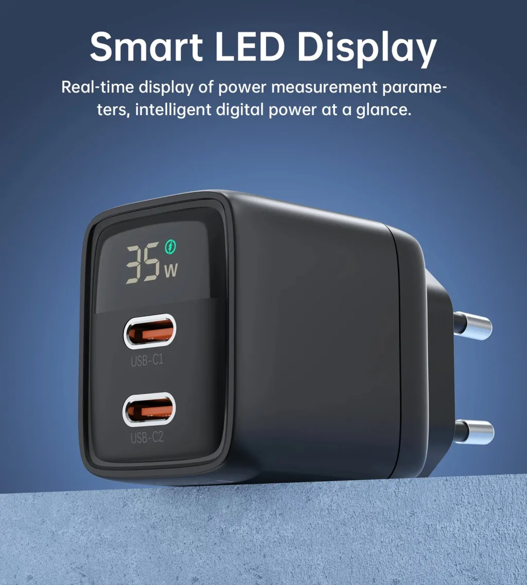 Karikues muri Choetech PD6051, 35W, 2x USB-C, me ekran, zi - 9