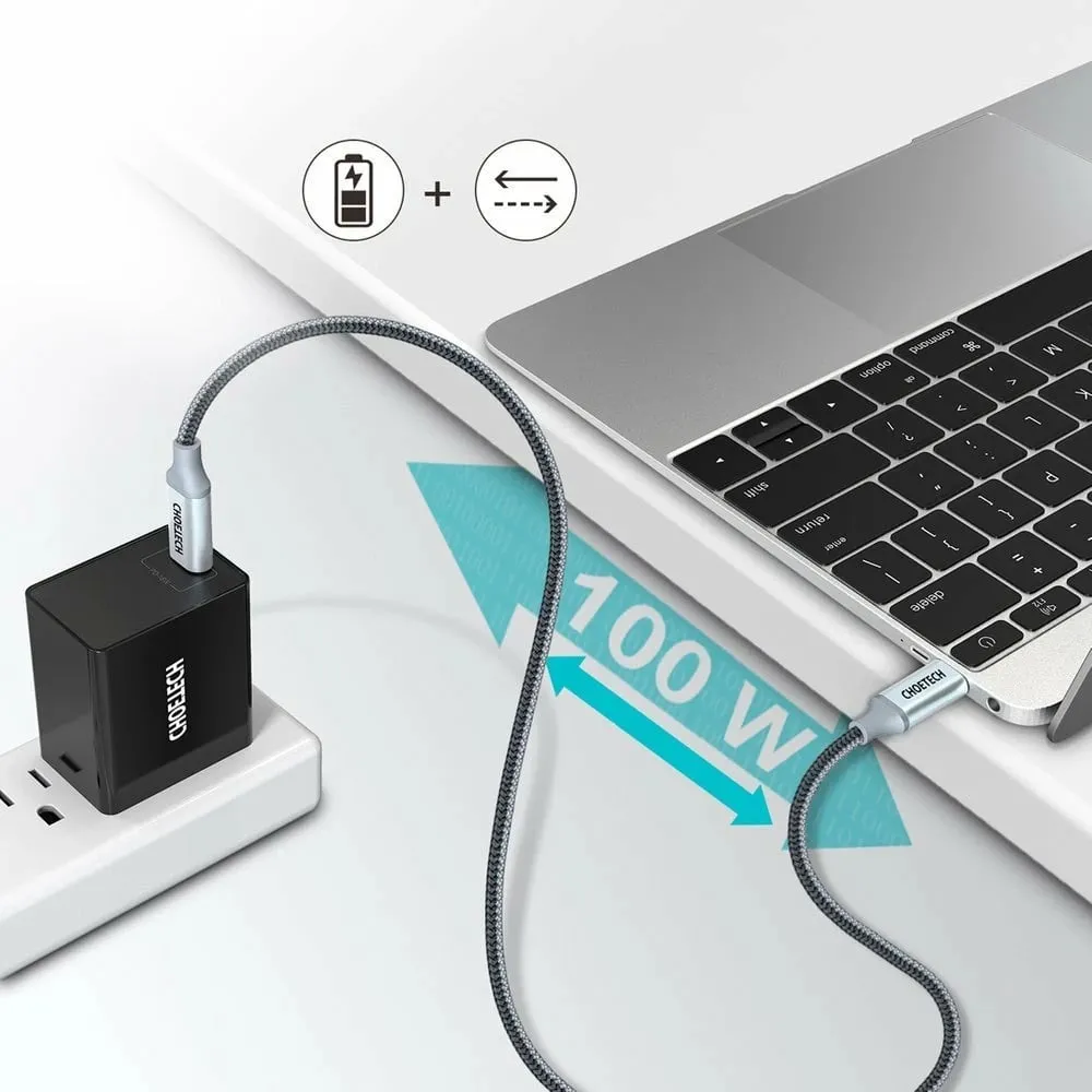 Kabllo USB-C në USB-C Choetech XCC-1002-GY, 1.8m, 100W, Gri - 5