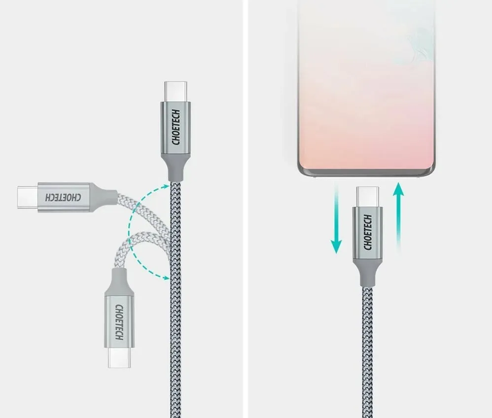 Kabllo USB-C në USB-C Choetech XCC-1002-GY, 1.8m, 100W, Gri - 10