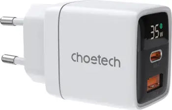 Karikues muri Choetech PD6052, 35W, USB-C & USB-A, me ekran, i bardhë