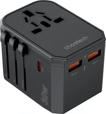 Karikues udhëtimi Choetech PD6041, 30W, 3 porta USB-C/USB-A, 4 priza ndërkombëtare, Zi