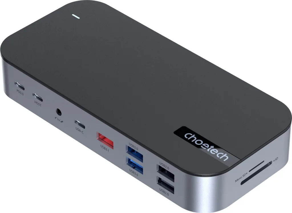 Kasë Choetech HUB-M52, USB-C, HDMI, VGA, DP, SD, RJ45, Gri - 1