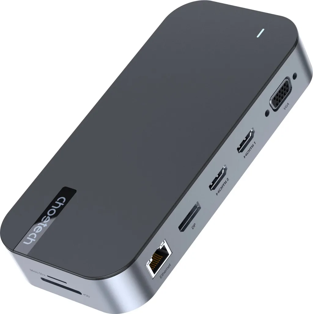 Kasë Choetech HUB-M52, USB-C, HDMI, VGA, DP, SD, RJ45, Gri - 2