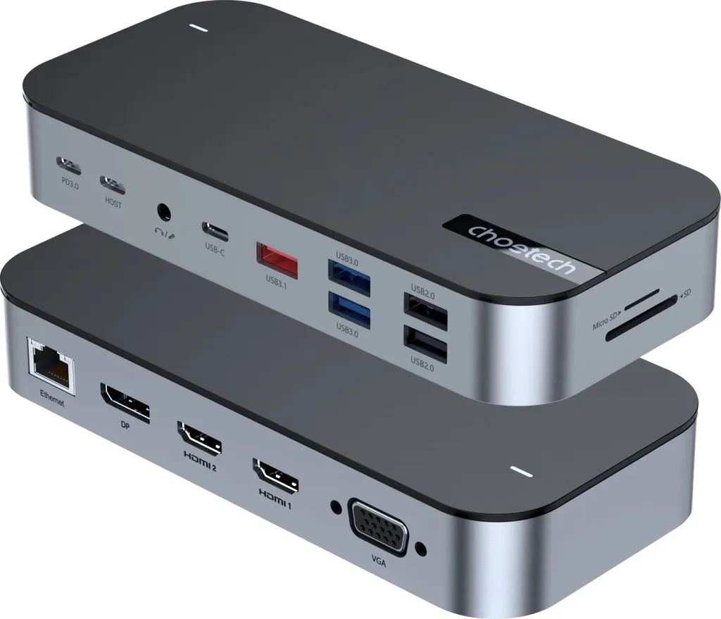 Kasë Choetech HUB-M52, USB-C, HDMI, VGA, DP, SD, RJ45, Gri - 3