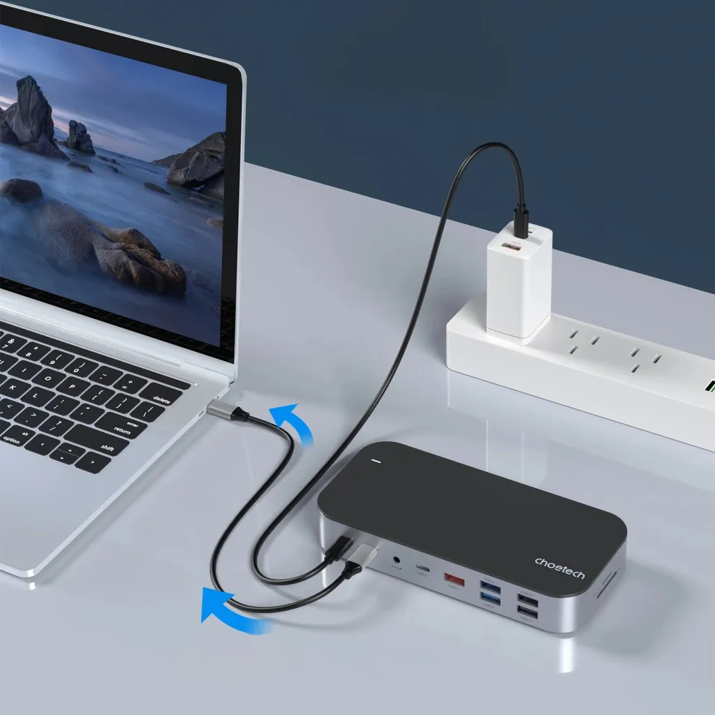 Kasë Choetech HUB-M52, USB-C, HDMI, VGA, DP, SD, RJ45, Gri - 8