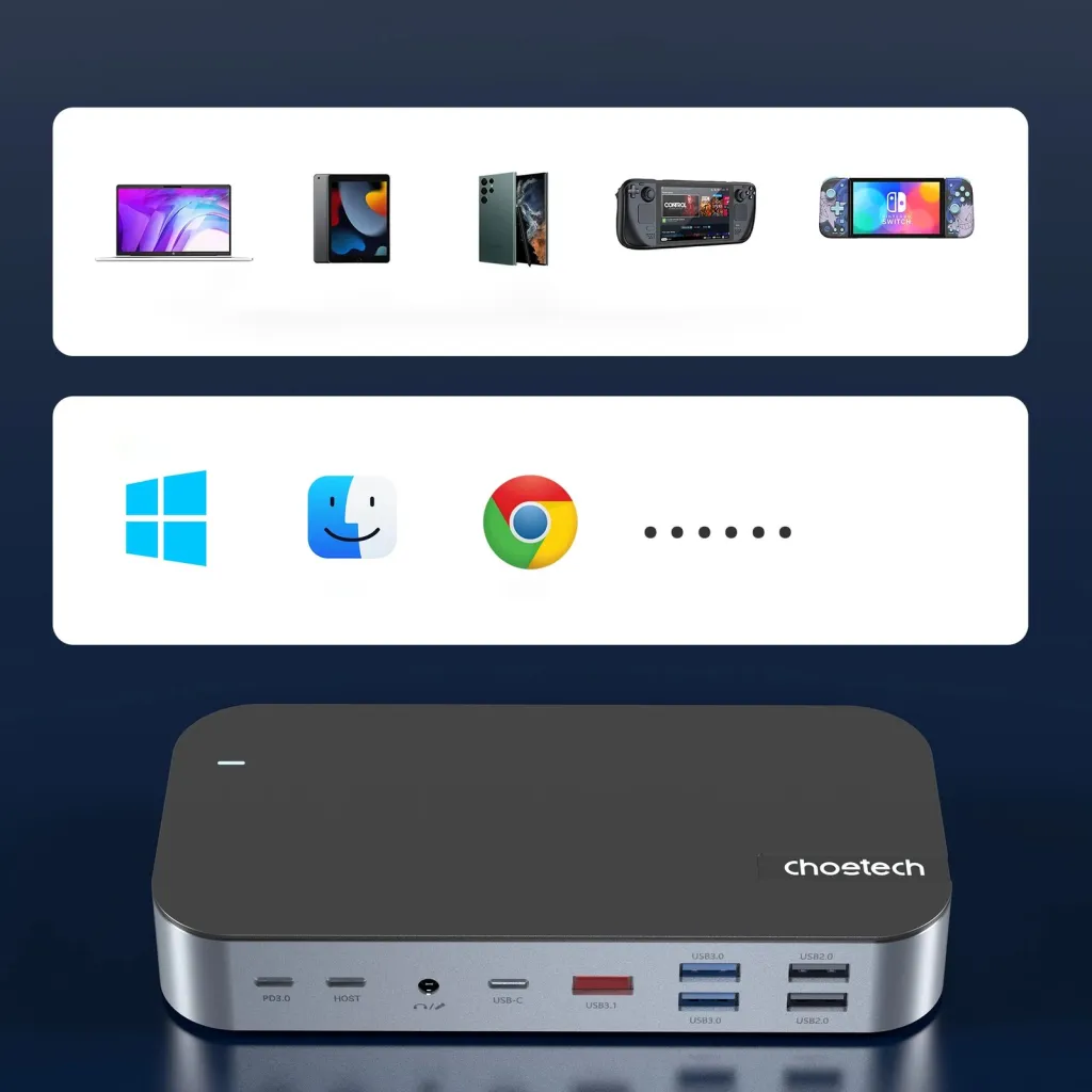 Kasë Choetech HUB-M52, USB-C, HDMI, VGA, DP, SD, RJ45, Gri - 9