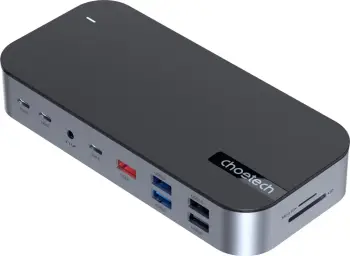 Kasë Choetech HUB-M52, USB-C, HDMI, VGA, DP, SD, RJ45, Gri