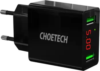 Karikues rrjeti Choetech C0028 me 2 porta USB-A dhe ekran LED, i zi