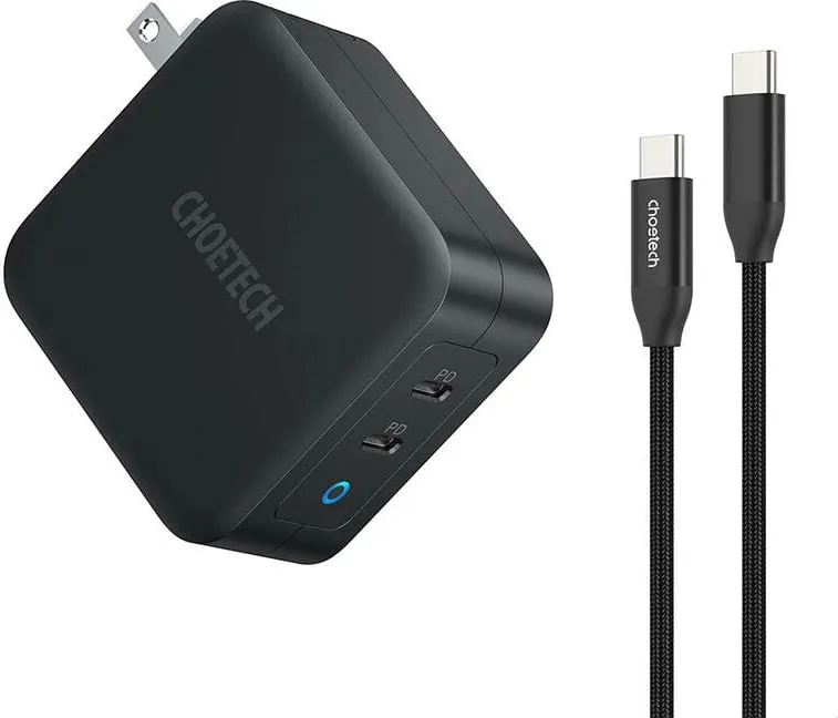 Kasë karikimi Choetech PD6008, 2x USB-C, 100W, GaN, e zezë - 2