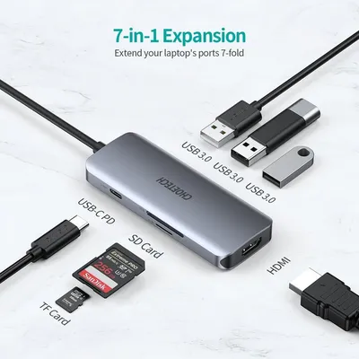 Adapter Choetech HUB-M19 7-në-1, USB-C, HDMI, USB 3.0, Gri - 2