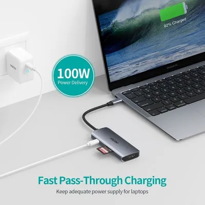 Adapter Choetech HUB-M19 7-në-1, USB-C, HDMI, USB 3.0, Gri - 8