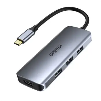 Adapter Choetech HUB-M19 7-në-1, USB-C, HDMI, USB 3.0, Gri