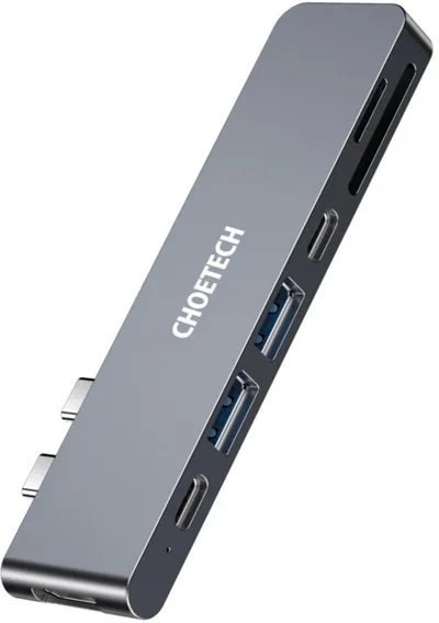 Docking station Choetech HUB-M14 për MacBook Pro/Air, 7-në-2 USB-C, Thunderbolt 3, argjendtë - 1