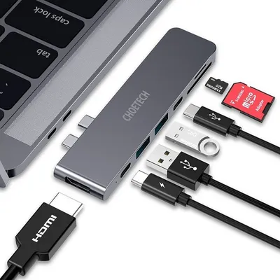 Docking station Choetech HUB-M14 për MacBook Pro/Air, 7-në-2 USB-C, Thunderbolt 3, argjendtë - 13