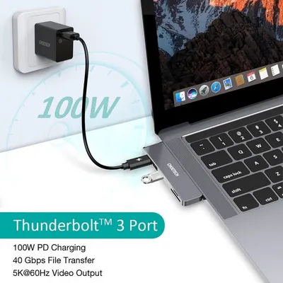 Docking station Choetech HUB-M14 për MacBook Pro/Air, 7-në-2 USB-C, Thunderbolt 3, argjendtë - 3