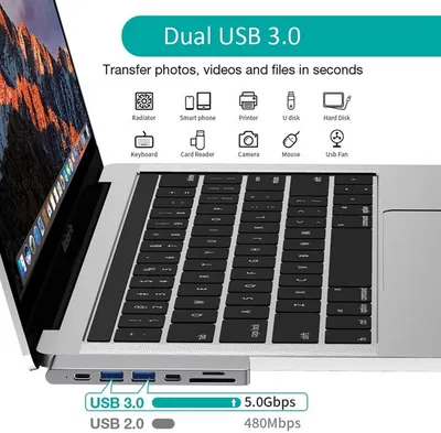 Docking station Choetech HUB-M14 për MacBook Pro/Air, 7-në-2 USB-C, Thunderbolt 3, argjendtë - 7