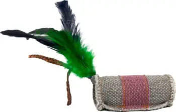 Lodër për mace Barry King Feather and String, 4 x 9.5 cm, e hirtë