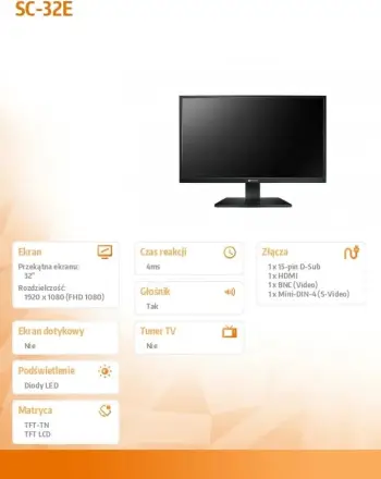 Monitor sigurie AG Neovo SC-32E, 32", Full HD, i zi