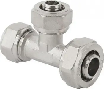 Tee reduktuese Hydroland PEX TR 20x16x20, kompresion PEX AL PEX, bronz i nikluar