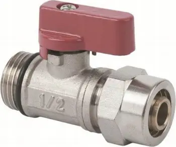 Valvul sferike Hydroland MINI PEX, 1/2" GZ x 16 mm x 1/2", me levë të kuqe
