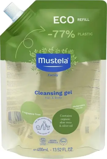 Xhel pastrues për trup dhe flokë Mustela Organic Cleansing Gel refill unisex 400ml