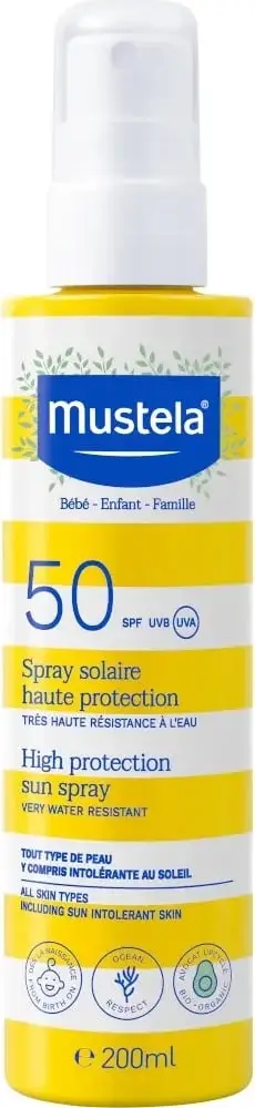 Sprej mbrojtës ndaj diellit për fëmijë Mustela SPF 50 (High Protection Sun Spray), 200 ml