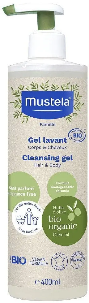 Xhel shampon për trup dhe flokë Mustela Organic, 400ml, me pompë dozimi, pa aromë