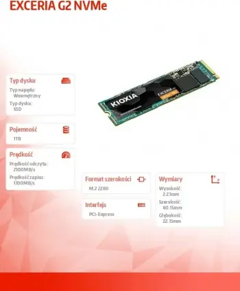 SSD i brendshëm Kioxia EXCERIA G2, 1TB, M.2, NVMe, e zezë