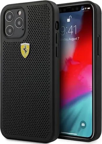 Mbështjellës Ferrari FESPEHCP12MBK për iPhone 12/12 Pro 6.1", i zi, hardcase On Track Perforated