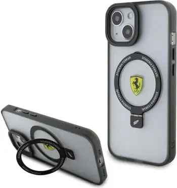 Mbështjellës Ferrari FEHMP15SUSCAH për iPhone 15 6.1", transparent, me ring stand dhe MagSafe