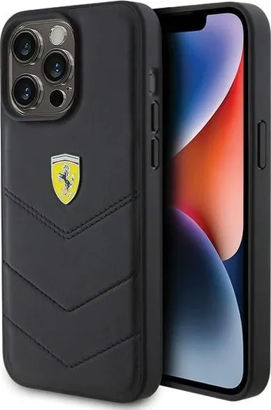 Mbështjellës Ferrari Quilted Metal Logo për iPhone 15 Pro Max, e zezë - 1