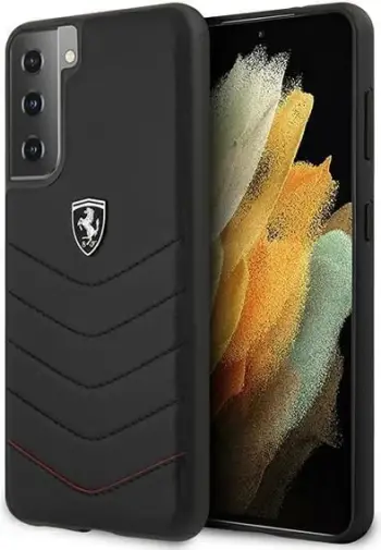 Mbështjellës Ferrari Off Track për Samsung Galaxy S21, lëkurë natyrale, i zi