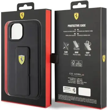 Mbrojtëse telefoni Ferrari Grip Stand FEHCP15SGSPSIK, për iPhone 15 6.1", hard case, e zezë