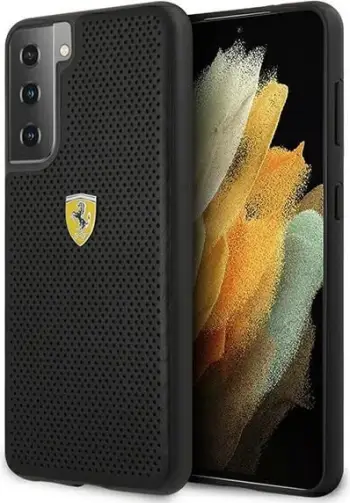 Mbështjellës Ferrari FESPEHCS21MBK On Track Perforated për Samsung Galaxy S21+, i zi