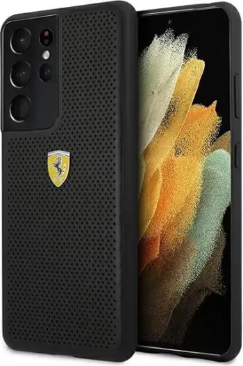 Mbështjellës Ferrari On Track Perforated për Samsung Galaxy S21 Ultra, i zi