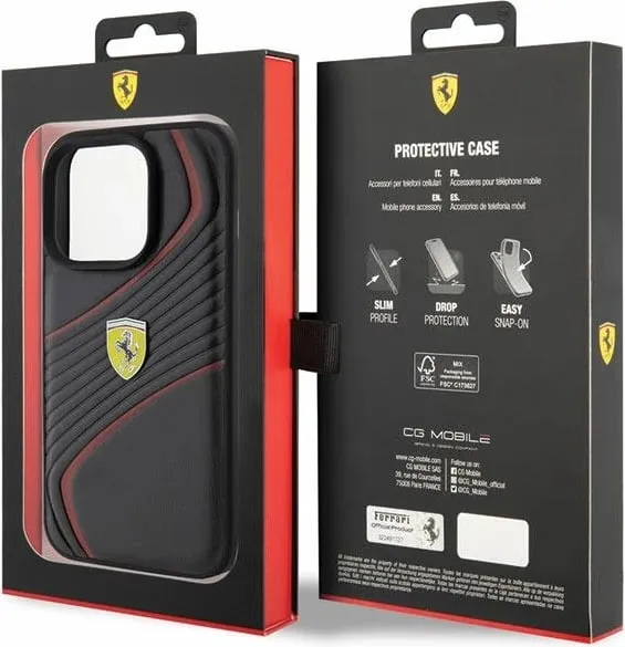 Mbulesë telefoni Ferrari Twist Metal Logo për iPhone 15 Pro 6.1", plastike, e zezë - 2