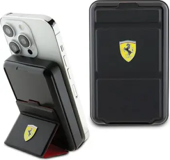 Powerbank Ferrari Metal Logo MagSafe 10000 mAh me stand, e zezë