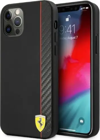 Mbështjellës Ferrari FESAXHCP12LBK për iPhone 12 Pro Max 6.7", On Track Carbon Stripe, i zi